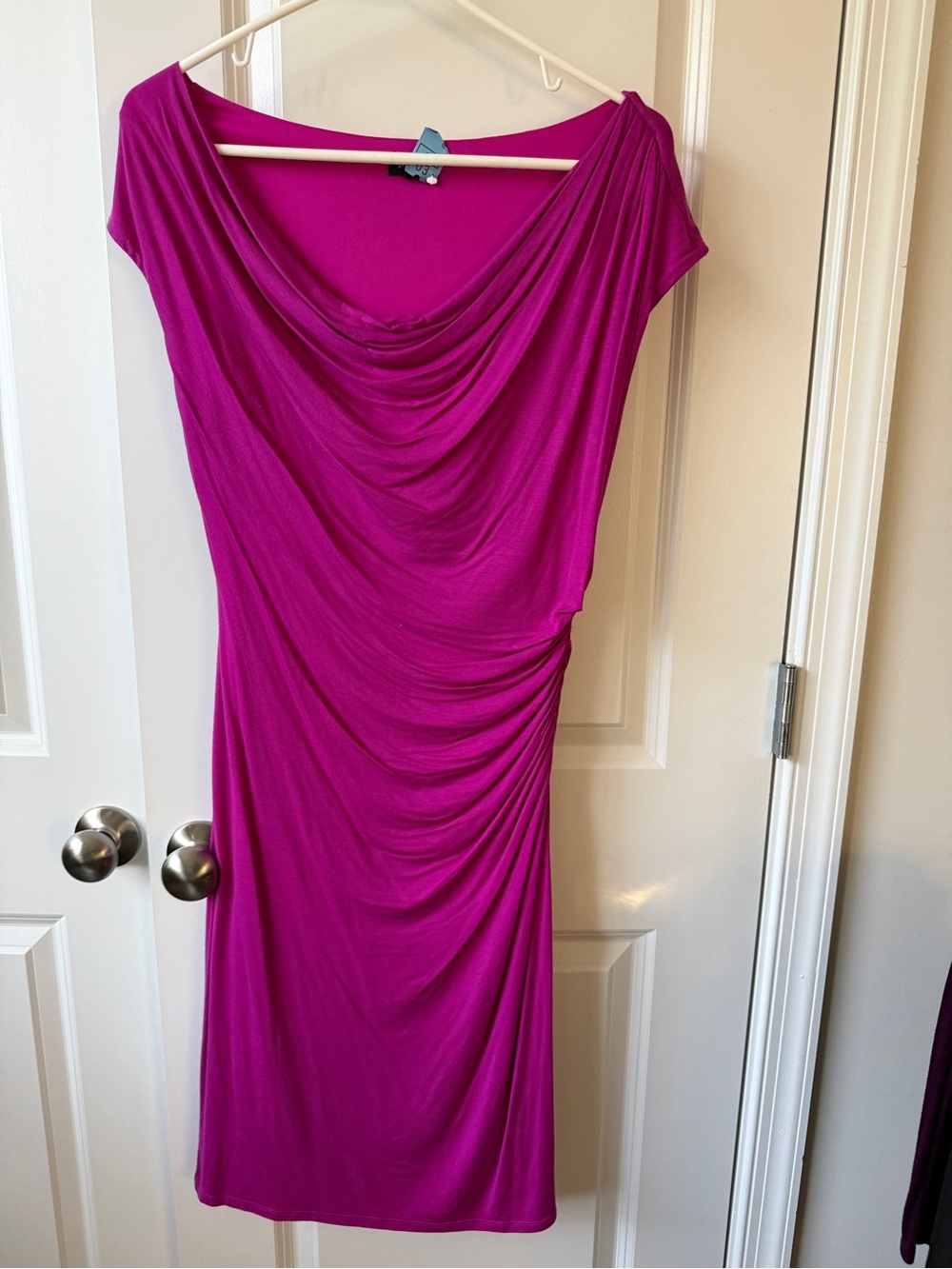 Ann Taylor Draped Cowl Neck Midi Dress in Fuchsia Pink